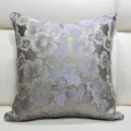 New Chinese style sofa cushion cover with elegant floral jacquard pattern in greyish blue. - Gray 05 With Piping
