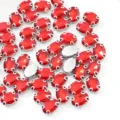 Strass in vetro ovali rossi da cucire con griffe per abiti da sposa fai-da-te e abbigliamento. - 10 x 14 mm 50 pz/confezione / 11 Rosso vivo chiaro