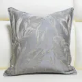 Luxury jacquard throw pillow cover with golden tropical leaf design for modern sofa decor. - Gray 08 With Piping