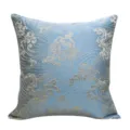 Blue jacquard sofa cushion cover with silver wave pattern, elegant decorative pillow case. - Light Blue 01 No Piping