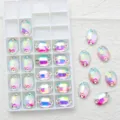 Sew-on oval AB crystal rhinestones with dual holes, perfect for DIY garments and crafts. - 02 White AB