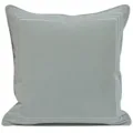 Hellgraugrüner Plüsch Kissenbezug mit elegantem weißem geometrischem Zierstich Rand für Sofa. - Grau mit weißem Rahmen - abriebfester Samt bestickt