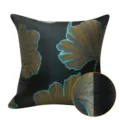 Modern decorative throw pillow cover with blue and gold leaf pattern for sofa couch. - 40x60cm (Large Lumbar Pillow with PP Cotton Insert) / Black AB Without Piping - Random Pattern Placement
