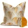 Fodera per cuscino da divano decorativa dorata a ventaglio con bordo giallo elegante. - 40x60cm (Grande Cuscino Lombare con Imbottitura in Cotone PP) / Oro Stile Profilo AB