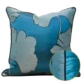 Fodera per cuscino blu con elegante motivo a foglie per divano, cuscino decorativo raffinato. - Blu Pavone AB con Bordatura