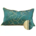 Lussuosa federa per cuscino verde con motivo a foglia tropicale dorata e bordo. - 40x60cm (Grande Cuscino Lombare con Imbottitura in Cotone PP) / Righe verdi stile AB con bordino