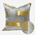 Fodera per cuscino di lusso grigia con moderne strisce dorate geometriche per casa. - 40x60cm (Grande Cuscino Lombare con Imbottitura in Cotone PP) / Grigio Stile Senza Profilo AB