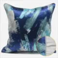 Housse de coussin décorative art abstrait bleu luxe douce avec fine couture de bord - Oreiller lombaire grand modèle 40x60 cm avec insert en coton PP / Style passepoilé bleu AB (position du motif aléatoire)