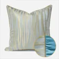 Housse de coussin décorative rayée bleu or de luxe pour canapé chambre hôtel décoration - 30x50cm (Petite Housse de Coussin Lombaire Seulement) / Bleu Clair Rayé AB Avec Passepoil