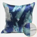 Housse de coussin abstraite bleue pinceau velours doux taie d'oreiller canapé chambre lit - Oreiller lombaire grand modèle 40x60 cm avec insert en coton PP / Côté AB bleu sans liseré, emplacement du motif aléatoire