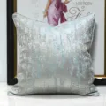 Housse de coussin décorative bleue et argentée au motif de vagues abstraites pour canapé. - Bleu Jade Géométrique AB Avec Passepoil - Petite Housse de Coussin Lombaire Seulement / Bleu Jade