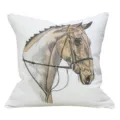 Fodera per cuscino decorativa bianca con elegante ricamo di cavallo per il divano. - 45x45cm con Anima in Velluto di Piuma / Testa di cavallo bianca ricamata di lusso - stile senza bordo