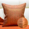 Funda de cojín de sofá moderna de lujo naranja dorado geométrica para decoración de salón - Cojín lumbar grande de 40x60 cm con relleno de algodón PP / Café estilo AB sin ribete