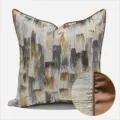 Fodera per cuscino dorata astratta di lusso moderna geometrica per divano soggiorno - 40x60cm (Grande Cuscino Lombare con Imbottitura in Cotone PP) / Lato AB caffè dorato con bordino - posizionamento casuale del motivo
