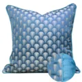 Dark blue fan pattern throw pillow cover, modern luxury square sofa cushion case for home. - 30x50 cm Lumbar Pillow Case Only / Azure Blue AB Version With Piping