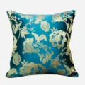 Blue jacquard throw pillow cover luxury gold floral pattern sofa cushion cover 45x45cm - 40x60cm (With Feather Velvet Pillow Core) / Peacock Blue Botanical Without Piping