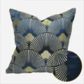 Federa per cuscino decorativo con motivo a ventaglio art déco blu e oro per divano - 40x60cm (Grande Cuscino Lombare con Imbottitura in Cotone PP) / Blu Scuro Stile Senza Profilo AB