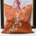 Lussuosa federa per cuscino arancione con squisita ricamo di foglie di ginkgo argento. - 30x50cm (Piccola Federa per Cuscino Lombare Solo) / Stile AB Arancione (Senza Bordo)