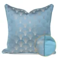 Lussuosa federa per cuscino blu con motivo a ventaglio, elegante ricamo e dettagli in tessuto. - 40x60cm (Grande Cuscino Lombare con Imbottitura in Cotone PP) / Blu Stile Profilo AB