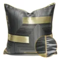 Fodera per cuscino geometrica grigia e oro di lusso con elegante profilo dorato. - Fodera per Piccolo Cuscino Lombare 30x50cm Solo Fodera / Stile Profilo AB Nero e Oro