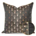 Federa per cuscino nero e oro con motivo ventaglio art déco elegante per divano. - Nero AB con Profilo