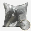 Housse de coussin abstraite de luxe grise avec motif de pinceau argenté et détail. - Taie de coussin lombaire uniquement 30x50 cm / Gris abstrait AB sans passepoil