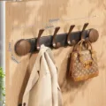 Colgador de puerta con ventosa de madera de nogal organizador de pared con medidas - Estilo Perilla Color Nogal Ventosa (JF-40) / 4 Ganchos