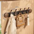 Colgador de puerta con ventosa efecto nogal estante de pared de 6 ganchos para el baño - Estilo Perilla Color Nogal Ventosa (JF-40) / 5 Ganchos