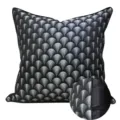 Modern minimalist dark blue fan pattern square sofa pillow cover with chic black piping. - 30x50 cm Lumbar Pillow Case Only / Black With Piping