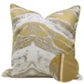 Fodera per cuscino decorativo con motivo geometrico astratto, in oro e bianco. - 40x60cm (Grande Cuscino Lombare con Imbottitura in Cotone PP) / Stile con cordoncino Giallo AB