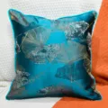 Blue high-precision jacquard throw pillow cover with elegant ginkgo leaf pattern for sofa bed. - 40x60cm (With Feather Velvet Pillow Core) / Peacock Blue Shimmer With Piping