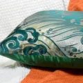 Modern luxury decorative throw pillow cover featuring exquisite teal and gold wave jacquard pattern. - Green Auspicious Cloud Without Piping