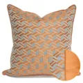 Luxury geometric throw pillow cover with blue and orange jacquard pattern for modern home sofa. - 30x50cm (Small Lumbar Pillow Cover Only) / Orange AB Style 1 (Piping)