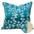 Housse de coussin décorative à motifs de fleurs bleu-vert variante, style chinois moderne. - 30x50cm (Petite Housse de Coussin Lombaire Seulement) / Motif végétal bleu-vert version AB avec passepoil