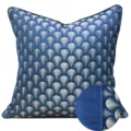 Modern dark blue square cushion cover with elegant silver fan pattern, luxury sofa pillow case. - Dark Blue AB Style with Piping