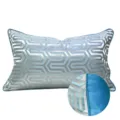 Blue geometric luxury sofa cushion cover with silver jacquard pattern and detailed trim. - 30x50cm Small Lumbar Pillow Cover Only / Blue AB Piped Style II