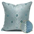 Blue geometric luxury throw pillow cover with exquisite piping and soft fabric texture style. - 30x50cm Small Lumbar Pillow Cover Only / Pale Blue AB Piped Style II