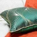 Green and gold luxury jacquard throw pillow cover, modern decorative cushion case for sofa. - Green Stripe With Piping