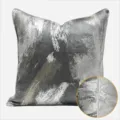 Housse de coussin moderne et luxueuse avec motif de pinceau abstrait argenté et passepoil. - Taie de coussin lombaire uniquement 30x50 cm / Gris abstrait style AB avec passepoil
