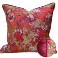 Fodera per cuscino jacquard floreale rosso e oro di lusso con elegante bordo per divano. - Stile AB jacquard rosso con bordino
