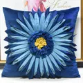 Blue sunflower throw pillow cover decorative cushion with 3D layered fabric floral design. - 45x45 Pillow Cover Only / Blue Daisy Flower