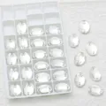 Sew on oval crystal rhinestones flatback glass stones with dual holes for DIY clothing decor - White 01