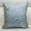 Luxury jacquard throw pillow cover with elegant botanical leaf pattern. Perfect for sofa. - Light Blue 05 Piping