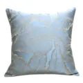 Detail view of luxury blue gold jacquard pillow cover with botanical leaf design sofa. - Light Blue 06 No Piping