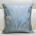 Luxury light blue throw pillow cover with metallic leaf jacquard for modern sofa decor. - Light Blue 07 Piping