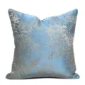Exquisite jacquard throw pillow cover detail, light blue fabric with elegant silver botanical pattern. - Light Blue 08 No Piping