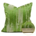 Luxury abstract green throw pillow cover with piping trim and detailed fabric texture zoom inset. - Grass Green AB with Piping