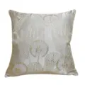 Silver grey square throw pillow cover with gold dandelion jacquard design for sofa decor - Khaki 03 No Piping