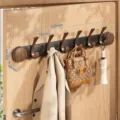 Perchero de puerta sin taladro acabado nogal ganchos múltiples soporte de pared - Estilo Perilla Color Nogal Ventosa (JF-40) / 6 Ganchos