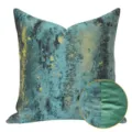 Modern luxury abstract throw pillow cover, teal and gold textured decorative sofa cushion. - Green Abstract AB Style Without Piping